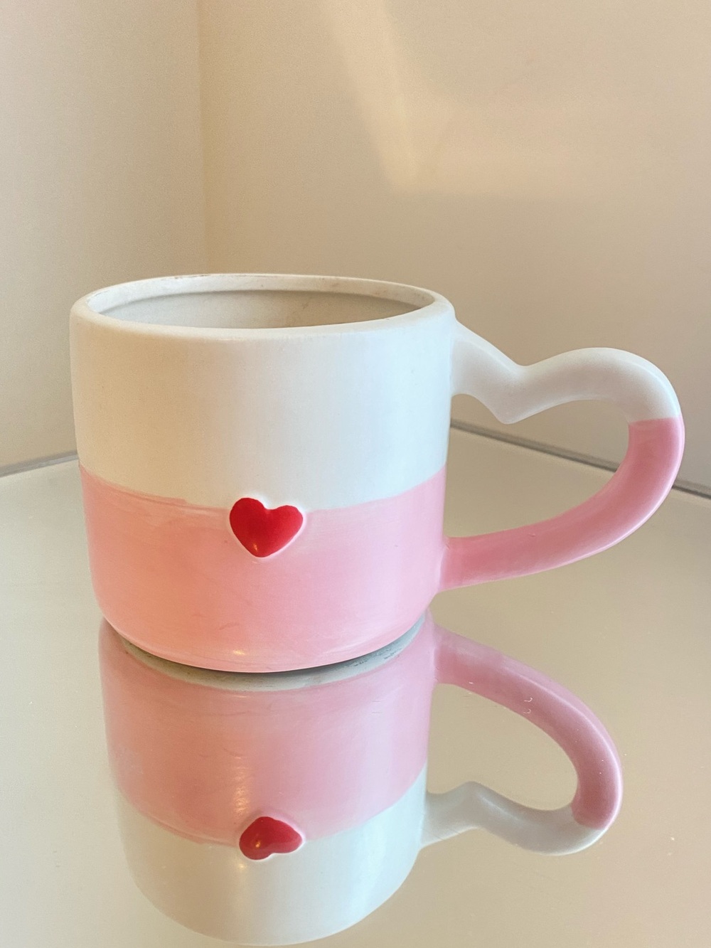 Pink Heart Mug Pink White Heart Handle Mug Cup Cute Kawaii Mug